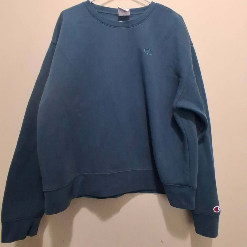 Champion Womens Metallic Teal Crewneck‎ Sweatshirt Fleece Pullover XL SY300E
